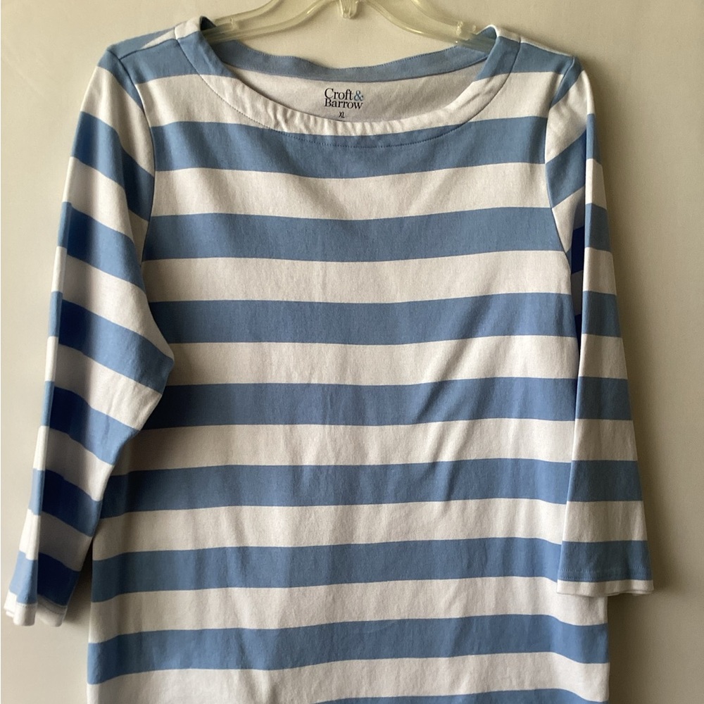 Arrow Blue and White Striped Boatneck Top
